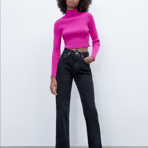 Zara fuchsia pink ribbed crop mock neck sweater - Picture 4 of 8